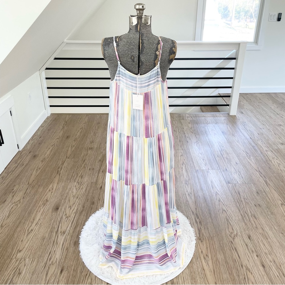 Flowy, loose fit summer Pink, blue, purple, yellow striped maxi dress - Picture 8 of 10